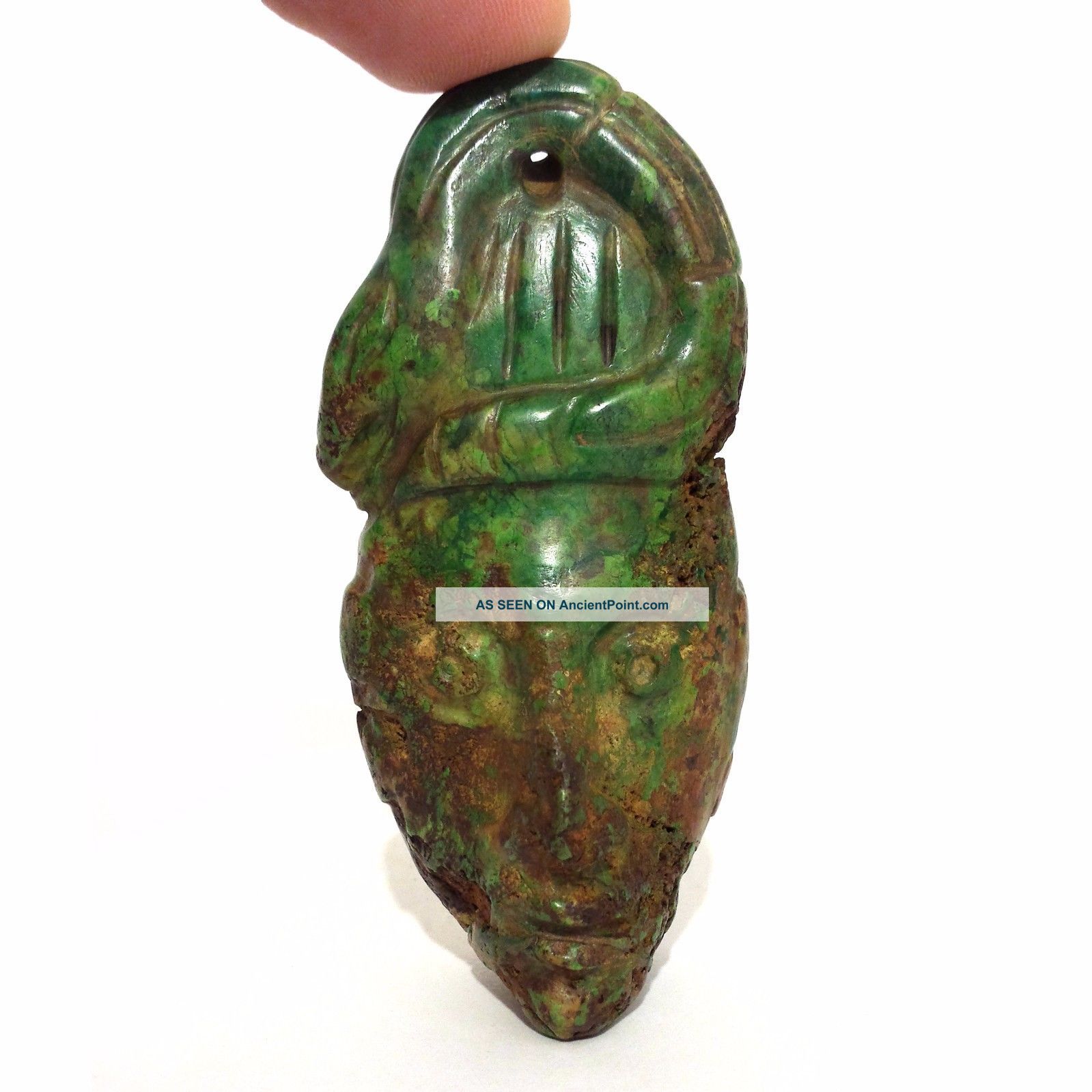 Carved Stone Deity Pendant Mask Statue Antique Precolumbian Artifact Mayan Olmec The Americas photo