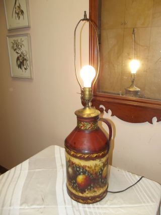 Antique Milk Jug Artist Painted & Signed Tibbetts Primitive Table Lamp photo