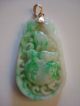 Antique Vintage White & Apple Green Jade Jadeite Pendant 14k Gold Double Carved Necklaces & Pendants photo 2