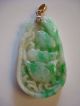 Antique Vintage White & Apple Green Jade Jadeite Pendant 14k Gold Double Carved Necklaces & Pendants photo 3