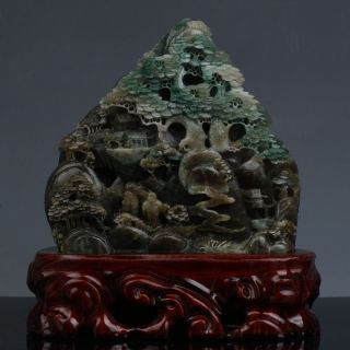 China Natural Dushan Jade Carving Landscape Statue photo