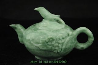 Chinese Old Handwork Carving Jadeite Flowers And Birds Porcelain Teapot photo