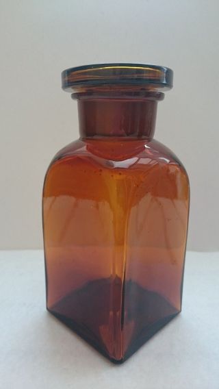 Vtg Glass Apothecary Pharmacy Brown Jar/bottle Square W/stopper 500 Ml photo