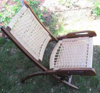 Mid Century Modern Vtg Hans Wegner? Woven Rope Wood Handles Folding Comfy Chair photo