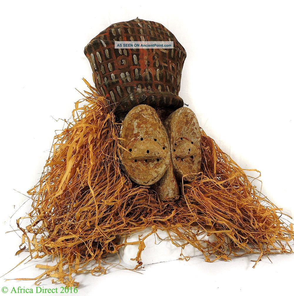 Yaka Mask With Painted Headcrest Raffia African Art Masks photo