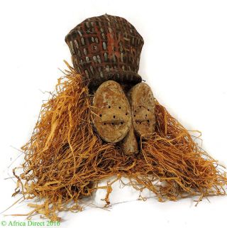 Yaka Mask With Painted Headcrest Raffia African Art photo