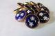 (1) Antique French Royal Blue Enamel Dore Button - Silver Pique Flower Paillons Buttons photo 2