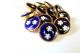 (1) Antique French Royal Blue Enamel Dore Button - Silver Pique Flower Paillons Buttons photo 3