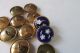 (1) Antique French Royal Blue Enamel Dore Button - Silver Pique Flower Paillons Buttons photo 7