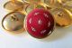 (1) Antique French Ruby Red Enamel Dore Button - Silver Pique Snowflake Paillons Buttons photo 5
