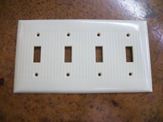 Vintage Sierra Ivory Ribbed Bakelite 4 Gang Toggle Switch Plate Cover photo