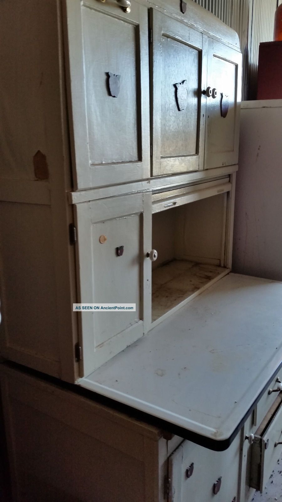 Vintage Hoosier Kitchen Cabinet Enamel Top Flour Sifter Apples Rough Needs Work 1900-1950 photo