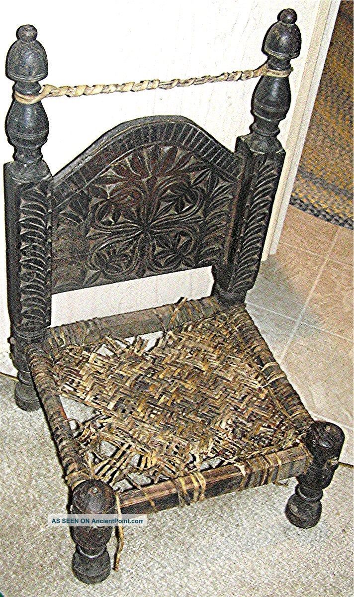 Primitive Antique Chair,  Learn To Cane On This Early 19th Century Antique Chair 1800-1899 photo