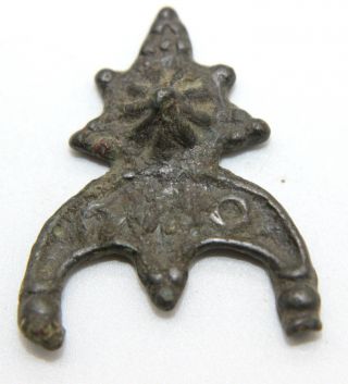 Viking Bronze Moon Ornate Anulet 10th - Century Ad photo