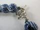Vintage Oriental Blue White Cloisonne Ceramic Beads Roped Necklace 17 