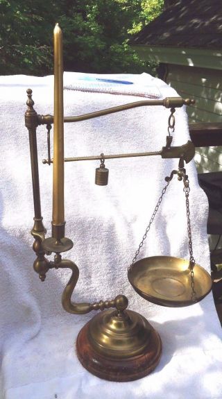Antique Balance Scale,  Candle Holder,  Brass,  Goose Neck,  Pharmaseutical,  Gold &silver photo