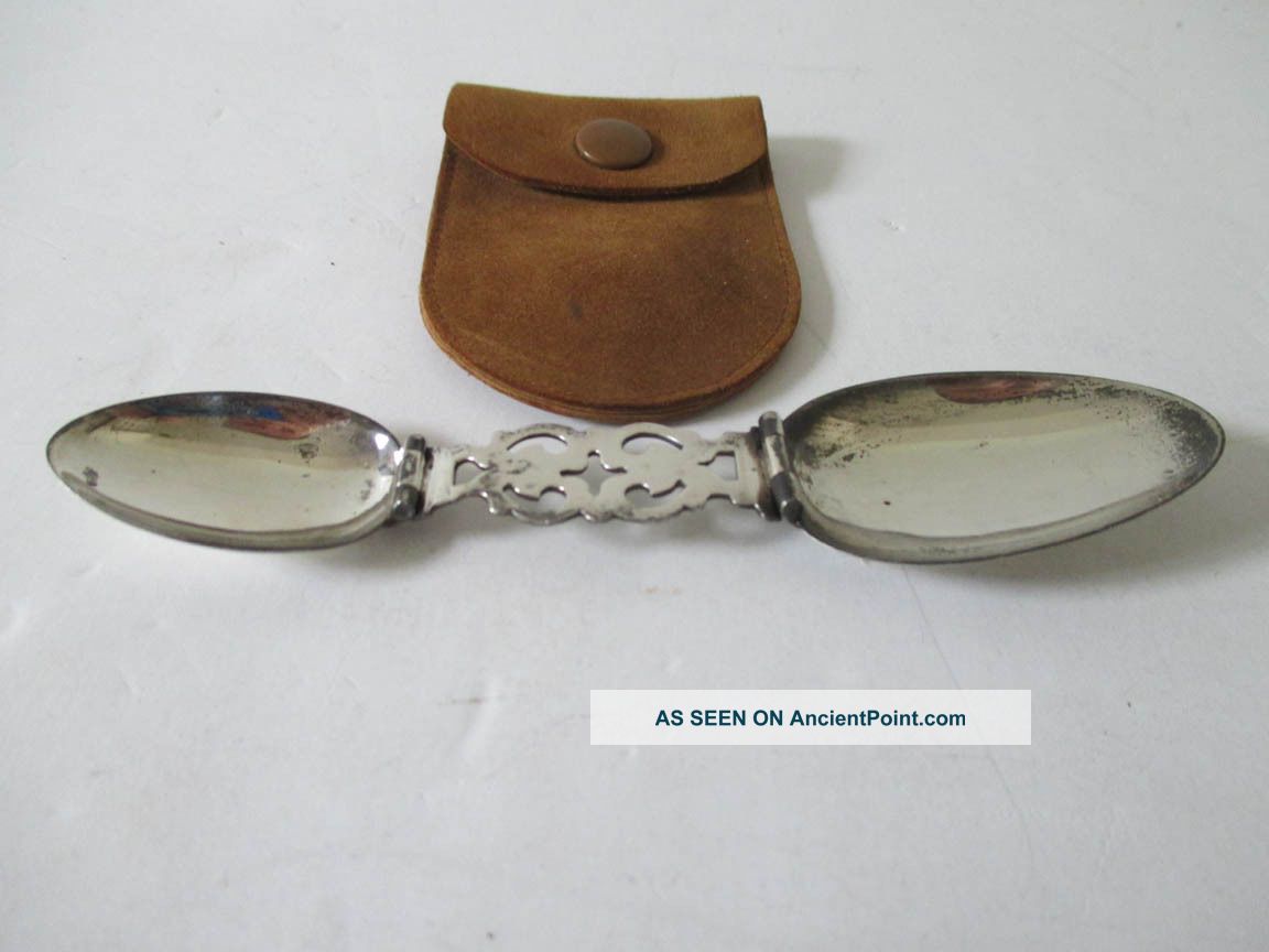 Antique Victorian Sterling Silver Folding Medicine Spoon American Medical Travel Flatware & Silverware photo