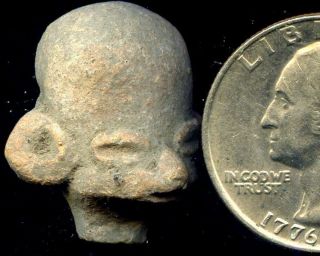 Pre - Columbian Aztec Zolapan Clay Alien? Figure Head,  Ca;350 - 700 Ad photo