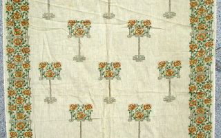 1910s Fine Rare Arts & Crafts Cotton Fabric Tree Of Life Flowers Trellis 23 Ft. photo