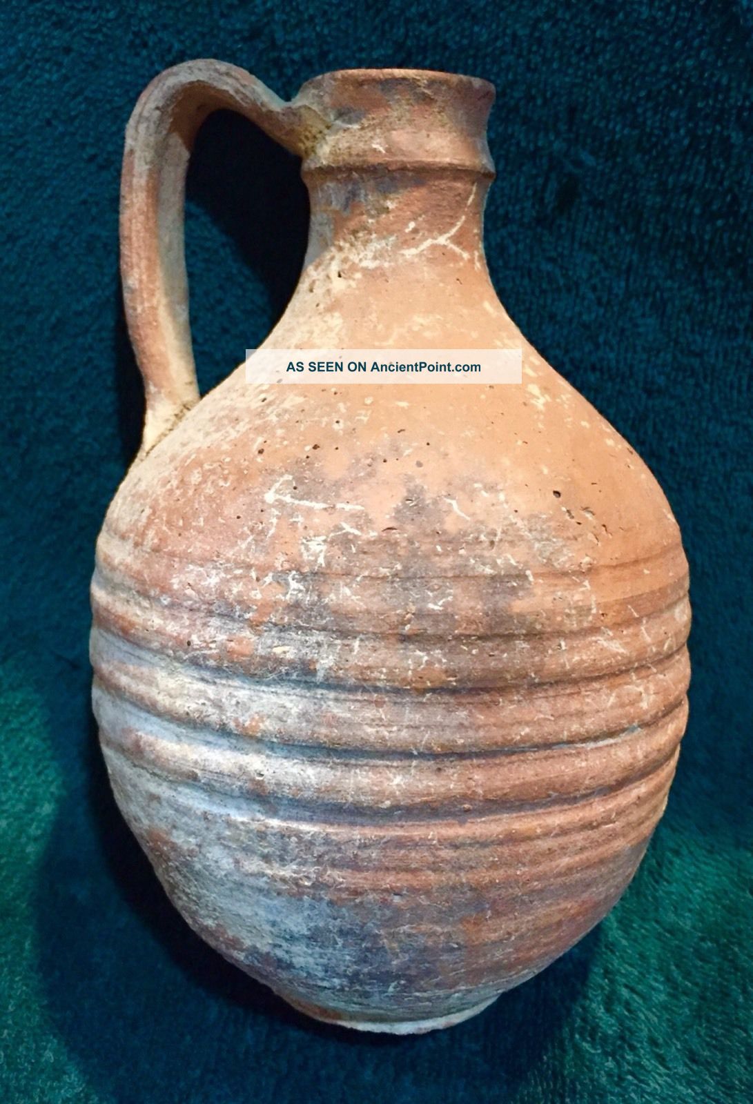 Ancient Roman Terracotta Pitcher/jug With Linear Groove Design And Maker ' S Mark Holy Land photo