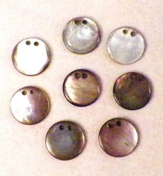 8 Antique Smokey Mother Of Pearl Buttons Offset Sew Thru Holes Victorian 11 photo