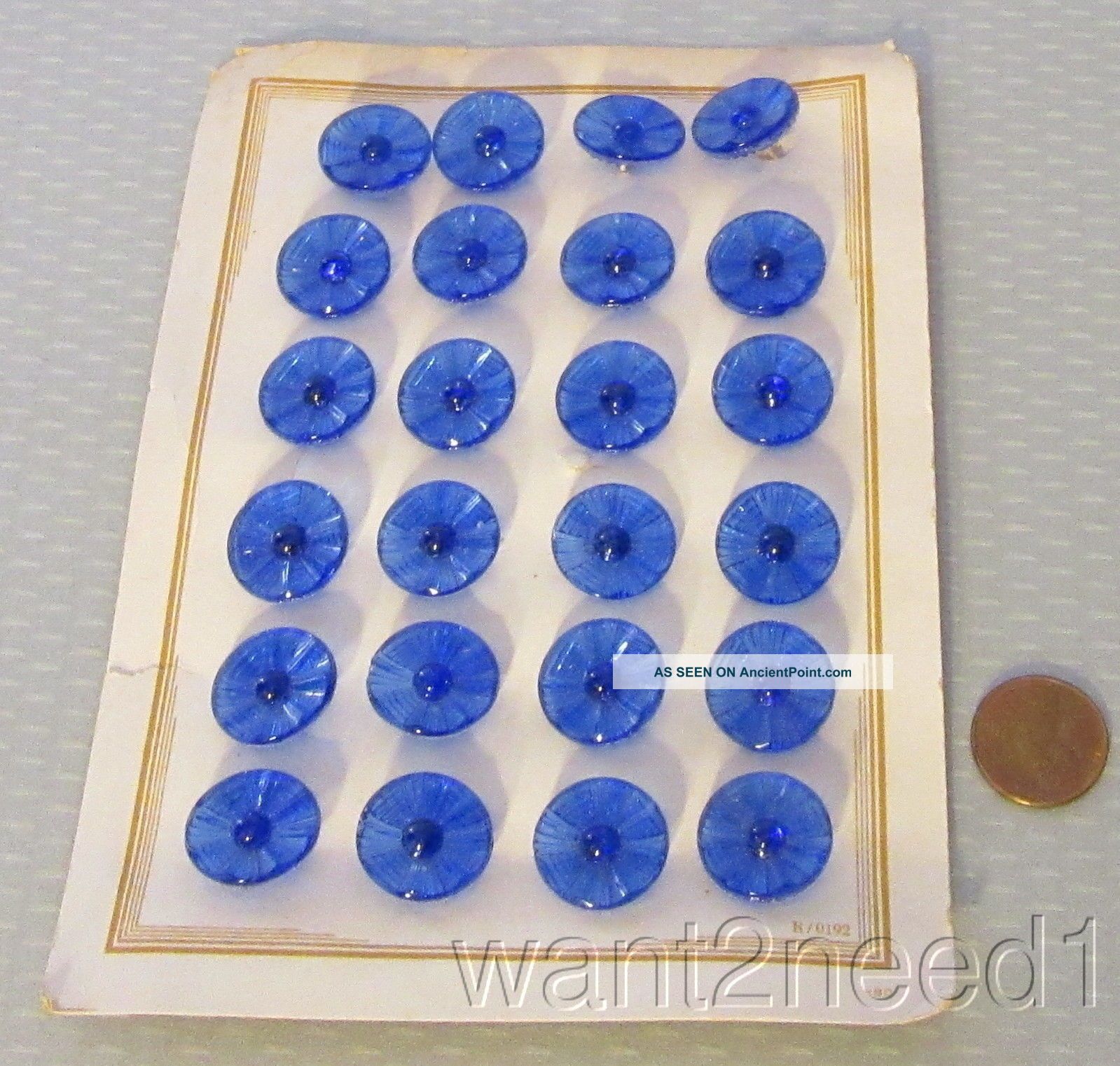 20s Antique Art Deco Czech Clear Cobalt Blue Glass Button Card 24 18mm Buttons photo