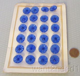 20s Antique Art Deco Czech Clear Cobalt Blue Glass Button Card 24 18mm photo