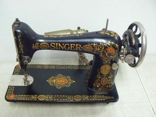 Antique 1921 Singer Model 66 Red Eye Treadle Sewing Machine,  Decals - photo