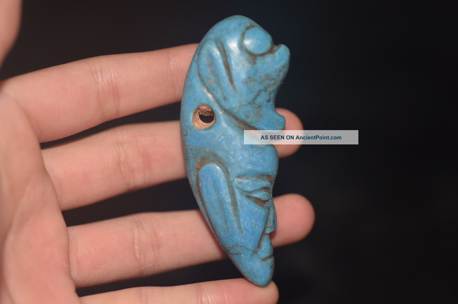 Old Chinese Neolithic Hongshan Chrysocolla Hand Carved Amulet Pendant Necklaces & Pendants photo
