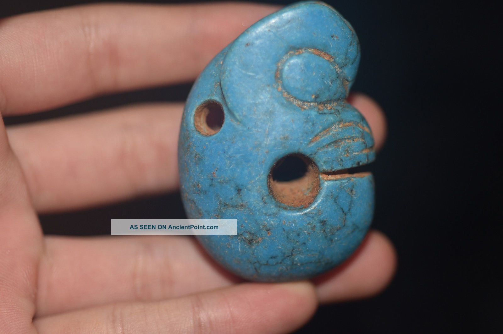 Old Chinese Neolithic Hongshan Chrysocolla Hand Carved Amulet Pendant Necklaces & Pendants photo