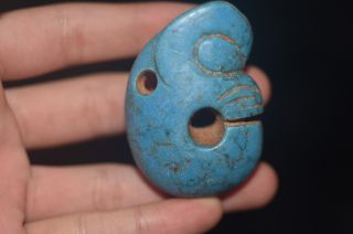 Old Chinese Neolithic Hongshan Chrysocolla Hand Carved Amulet Pendant photo