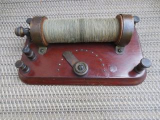 Antique Induction Coil Wood Base - Variable Tap - Hand Coiled - Tesla photo