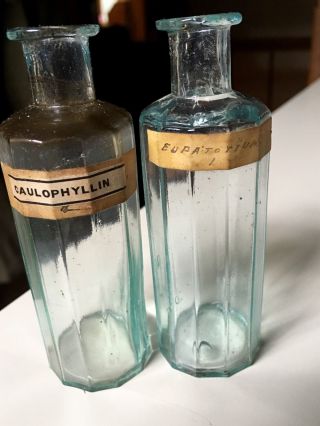 Antique 12 Sided Apothecary Pharmacy Medicine Bottles W/ Labels photo