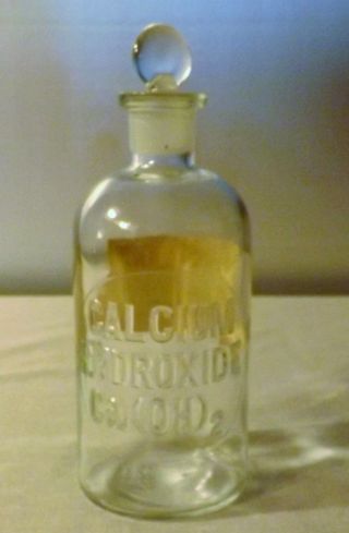 Antique Tall Clear Apothecary Pharmacy Bottle Calcium Hydroxide W/chemical Name photo