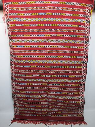 Antique Hand Woven African Red Striped Cross Hatch Zig Zag Rug W/fringe Nr Yqz photo