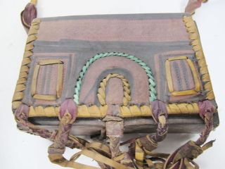 Antique Diminutive African Decorative Leather Purse/shoulder Bag W/ Fringe Yqz photo