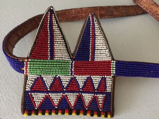 African Vintage Maasai Tribal Beaded Handmade Leather Belt Artwork Old No Reserv photo