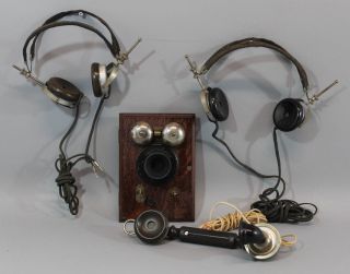 Antique Early 20thc Samson Telephone Transmitter & Ericsson Hand Receiver, photo
