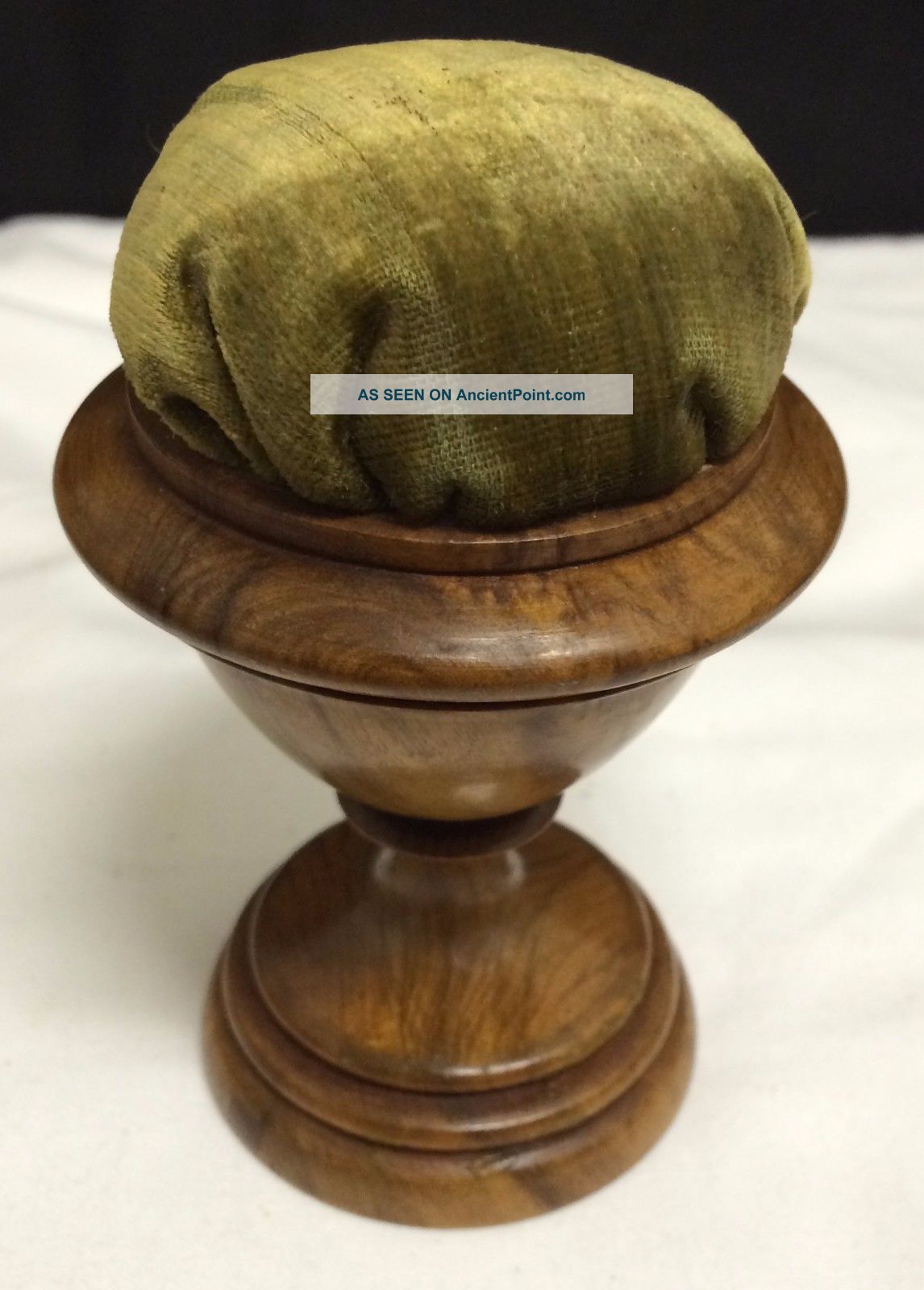 Antique Folk Art Turned Burl Wood Treenware Treen Sewing Notion Pin Cushion Pin Cushions photo