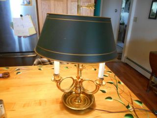 Warren Kessler Neo Classic Brass Boulliotte Student Desk Lamp Green Tole Shade photo