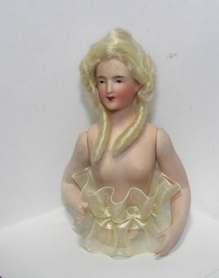 Antique Vtg 1920 Bisque German Boudoir Pin Cushion Half Doll,  Jointed Arms photo