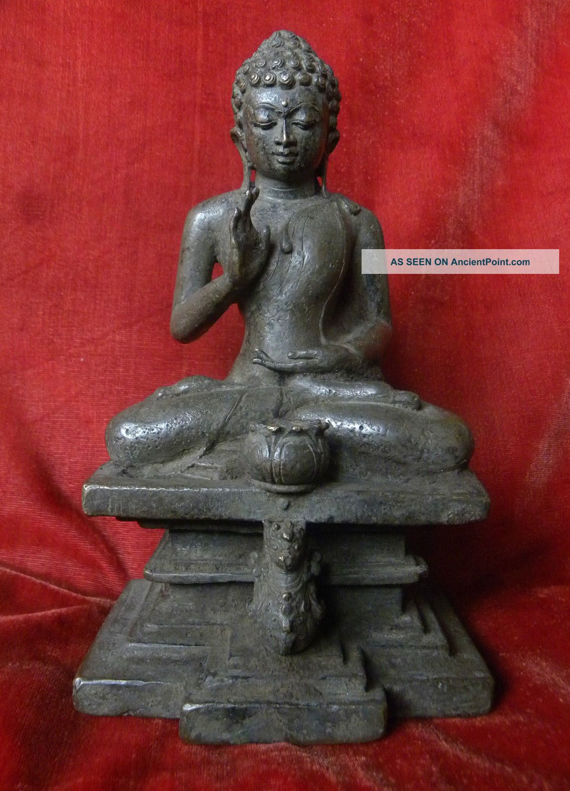 Highly Rare Javanese Silver Bronze Of The Buddha Resisting Mara Statues photo