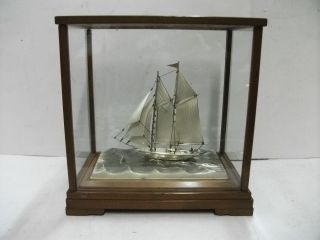 The Sailboat Of Silver Of The Most Wonderful Japan.  2masts.  A Japanese Antique. photo