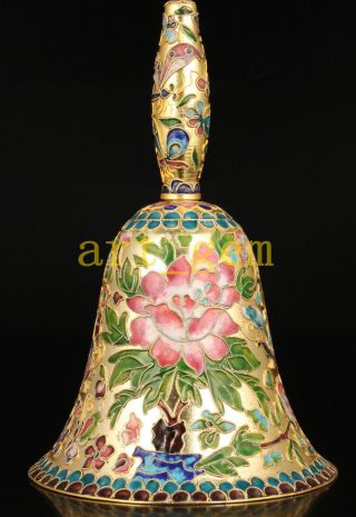 Very Large Cloisonne Flower Hand Bell Christmas Decoration Gifts Chinese photo
