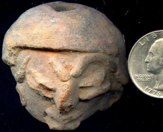 Pre - Columbian Michoacan Terracotta Figure Head,  Ca;500 - 100 Bc photo