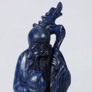 100 Natural Lapis Lazuli Hand - Carved Longevity God Old Man & Peach Statue photo