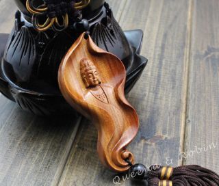 Leaf Guan Kwan Yin Statue Chinese Wood Carving Sculpture Amulet Car Pendant W38 photo