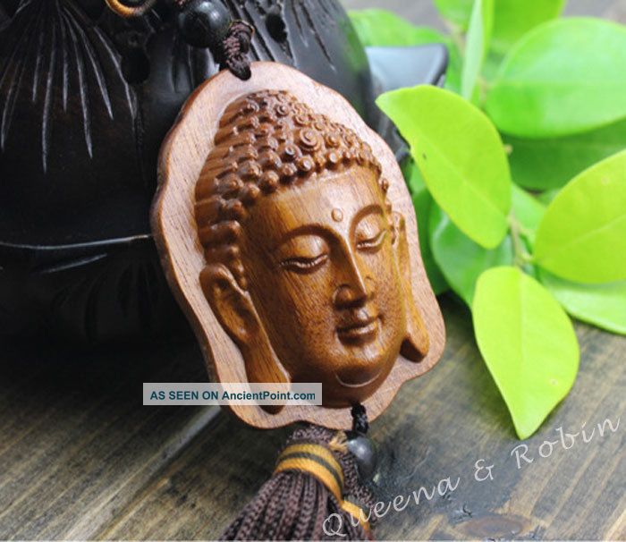 Chinese Wood Carving Shakyamuni Dari Buddha Head Statue Amulet Car Pendant W32 Amulets photo