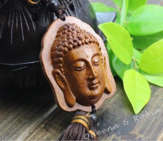 Chinese Wood Carving Shakyamuni Dari Buddha Head Statue Amulet Car Pendant W32 photo