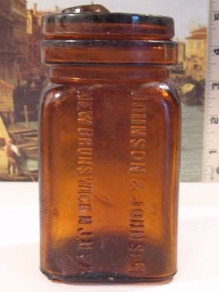 Antique Johnson & Johnson Amber Glass Jar/fair Cond/made In Late 1800 ' S/rare. photo
